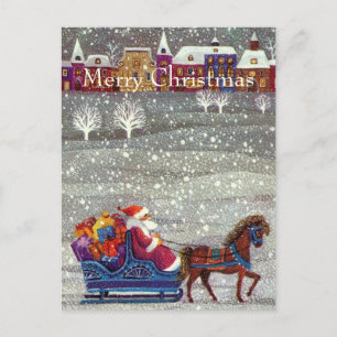 Postal Festiva Vintage Christmas, Santa Claus Horse Open Sleigh