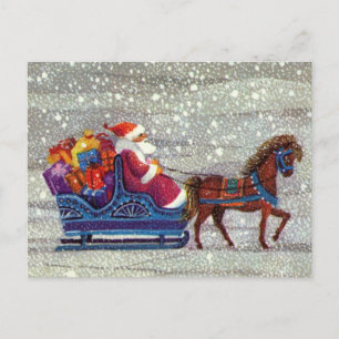 Postal Festiva Vintage Christmas, Santa Claus Horse Open Sleigh