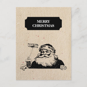 Postal Festiva Vintage Christmas Santa Claus Rustic Ilustracion