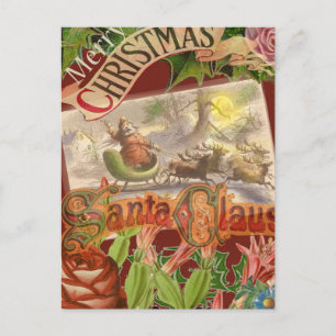 Postal Festiva Vintage Christmas Santa Claus Sleigh