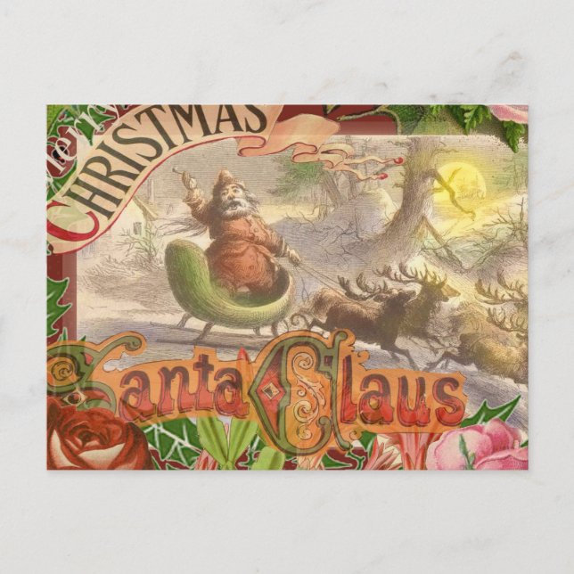 Postal Festiva Vintage Christmas Santa Claus Sleigh (Anverso)