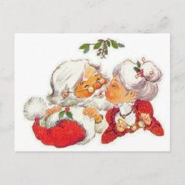Postal Festiva Vintage Christmas Santa Kissing Mrs Claus