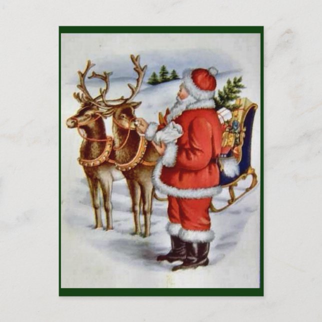 Postal Festiva Vintage Christmas Santa Sleigh Reindeer (Anverso)