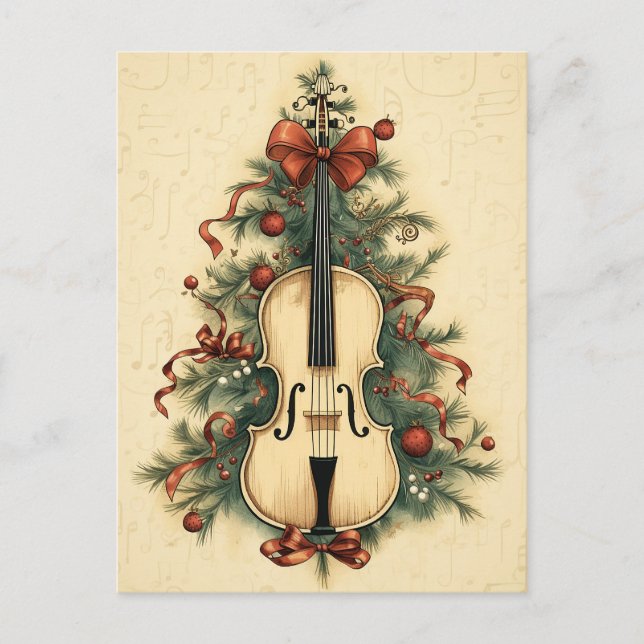 Postal Festiva Vintage Christmas Sheet Music y Cello (Anverso)