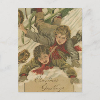 Postal Festiva Vintage Christmas Sledding