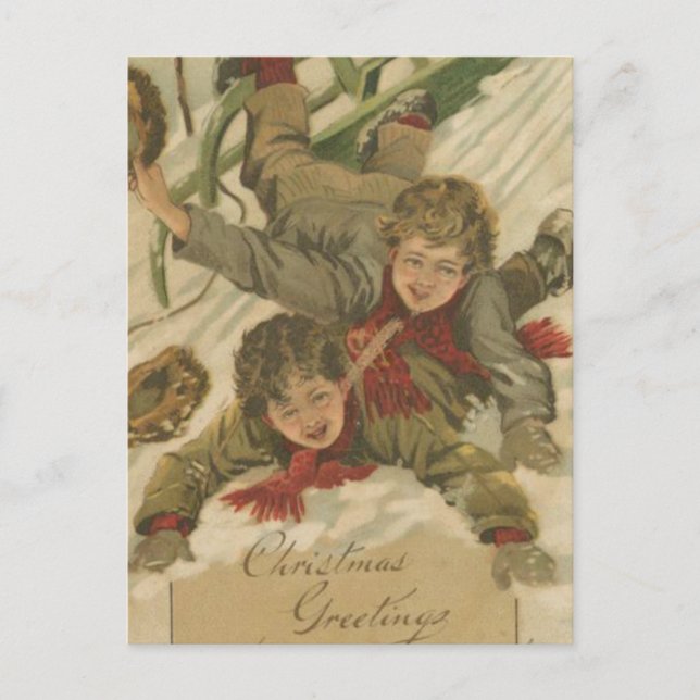 Postal Festiva Vintage Christmas Sledding (Anverso)