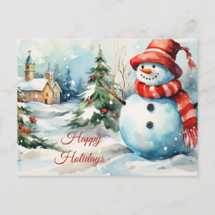 Postal Festiva Vintage Christmas Snowman Ilustracion