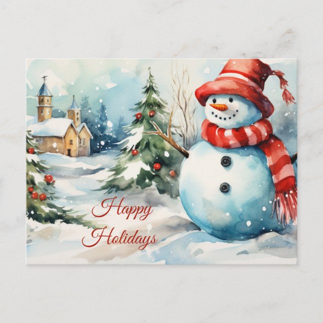 Postal Festiva Vintage Christmas Snowman Ilustracion (Anverso)