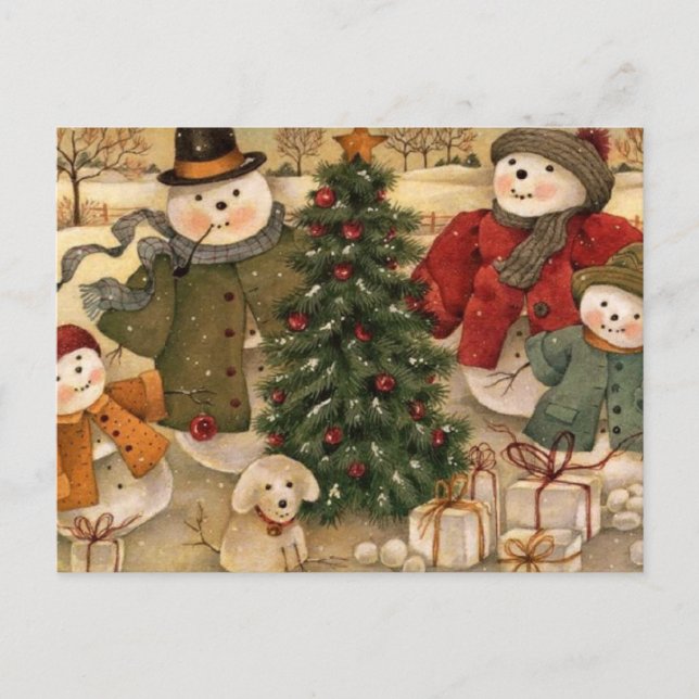 Postal Festiva Vintage Christmas Snowmen (Anverso)
