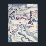 Postal Festiva Vintage Christmas, Snowscape con Winter Village<br><div class="desc">Ilustracion Vintage Victorian Era Feliz Navidad navideña diseño de temporada de invierno con un pueblo nevado. Un río helado recorre el bosque,  los árboles están cubiertos de nieve y el hielo y las montañas están a lo lejos. ¡Felices fiestas y saludos de temporada!</div>