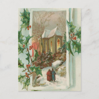 Postal Festiva Vintage Christmas Snowy Church