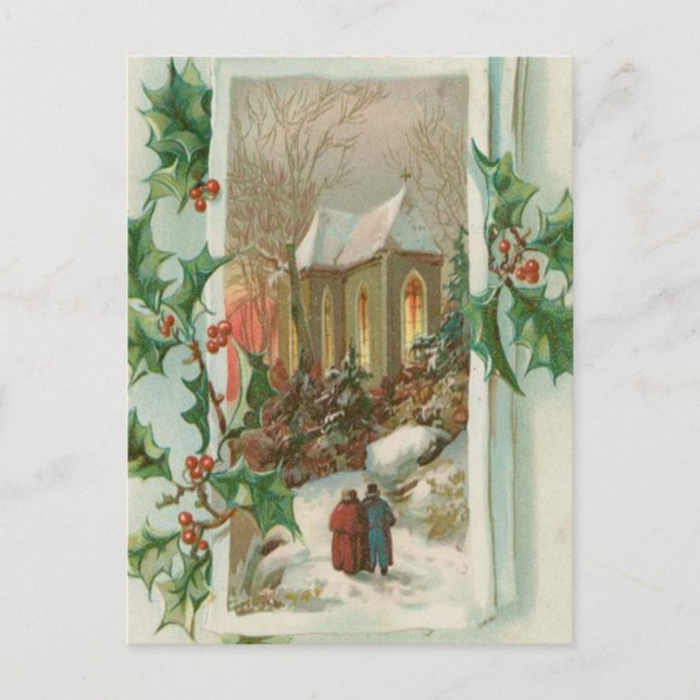 Postal Festiva Vintage Christmas Snowy Church (Anverso)