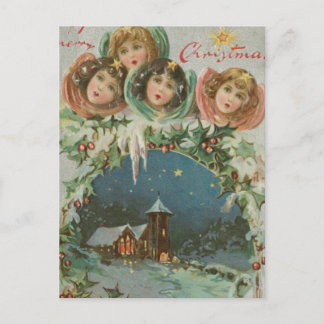 Postal Festiva Vintage Christmas Town con niños