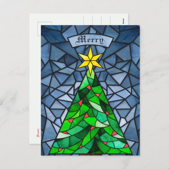 Postal Festiva Vintage Christmas Tree Sained Glass (Anverso / Reverso)