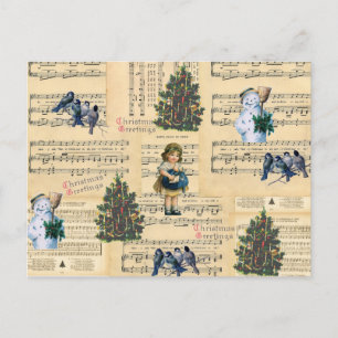 Postal Festiva Vintage Christmas Tree Snowman Music Holiday