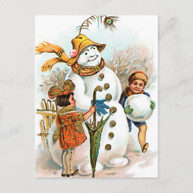 Postal Festiva Vintage Christmas Village Snowman (Anverso)