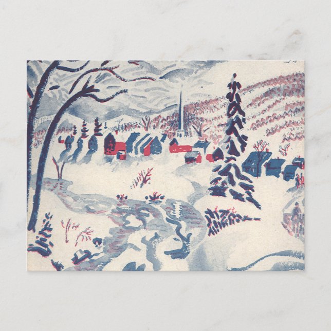Postal Festiva Vintage Christmas, Wind Village Snowscape Snow (Anverso)