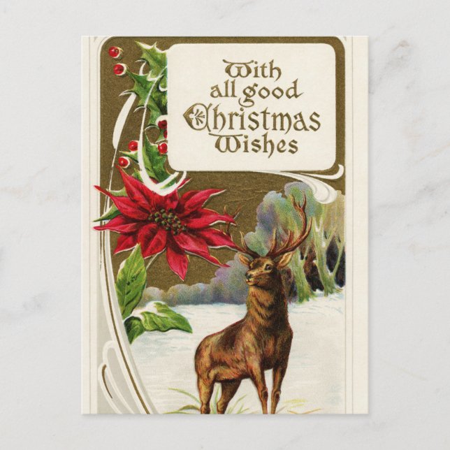 Postal Festiva Vintage Christmas Wish Deer (Anverso)