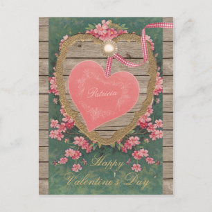 Postal Festiva Vintage color rosa de San Valentín Corazón CC0832
