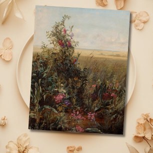 Postal Festiva Vintage Colorful Meadow con diseño de flores silve