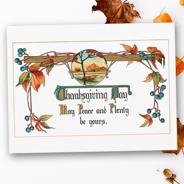 Postal Festiva Vintage Country Scene and Thanksending Greeting (Subido por el creador)