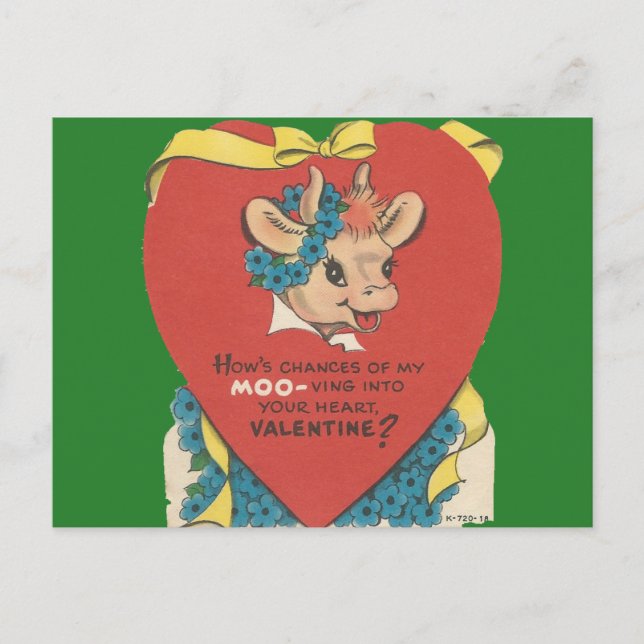 Postal Festiva Vintage "Cow Moo" Valentín (Anverso)