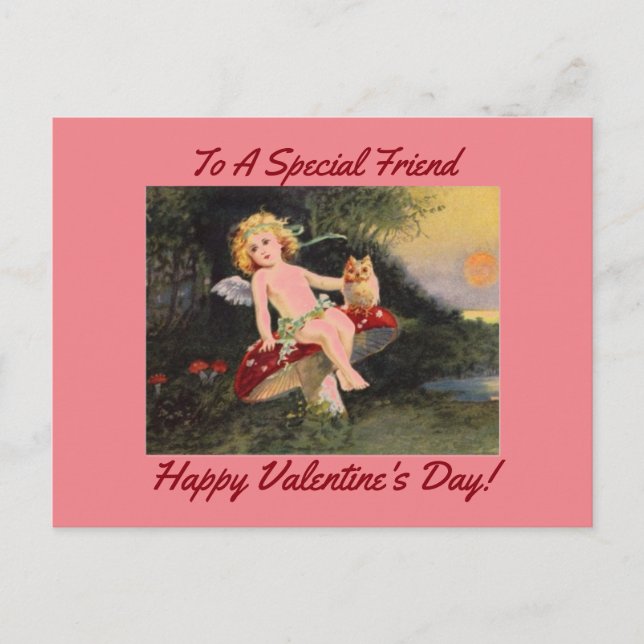 Postal Festiva Vintage Cupid With Owl (Anverso)