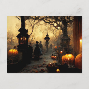 Postal Festiva Vintage Dark Halloween Night Town Street