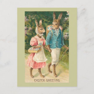 Postal Festiva Vintage de los amores del conejito de pascua