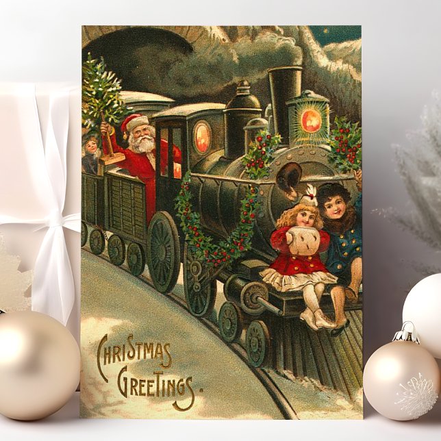 Postal Festiva Vintage del tren de felicitaciones navideñas (Subido por el creador)