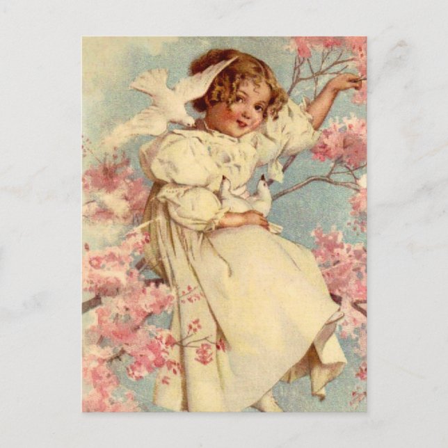 Postal Festiva Vintage Dove Chica Easter (Anverso)