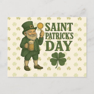 Postal Festiva Vintage, duende día de San Patricio 