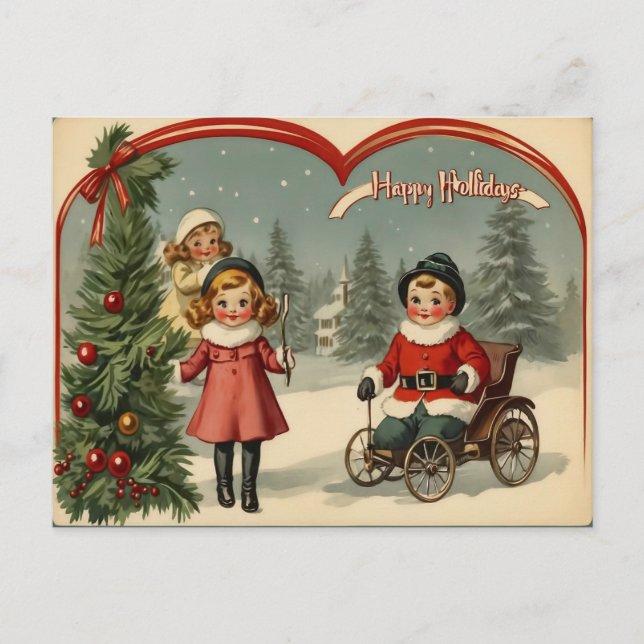 Postal Festiva Vintage Early 1900 Navidades Felices Fiestas (Anverso)