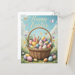 Postal Festiva Vintage Easter Basket con Huevos