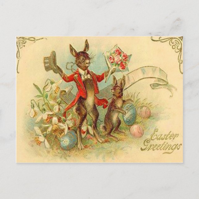 Postal Festiva Vintage Easter Bunnies Easter Card (Anverso)