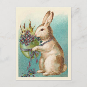 Postal Festiva Vintage Easter Bunny Con Huevo Verde