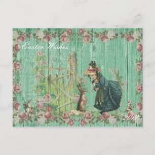 Postal Festiva Vintage Easter Bunny Floral
