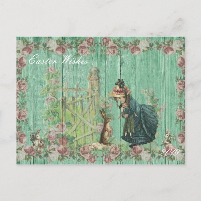 Postal Festiva Vintage Easter Bunny Floral (Anverso)