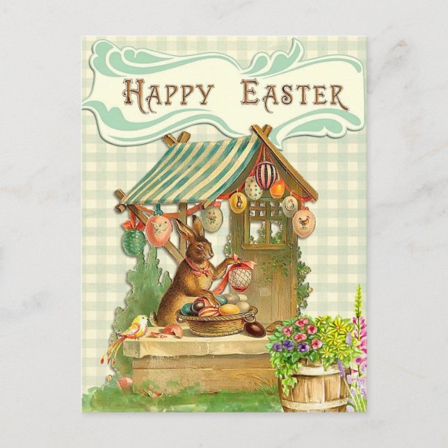 Postal Festiva Vintage Easter Bunny Home (Anverso)