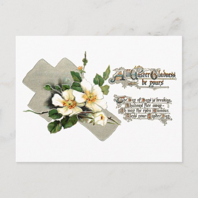 Postal Festiva Vintage Easter Cross and Dog Rosas (Anverso)