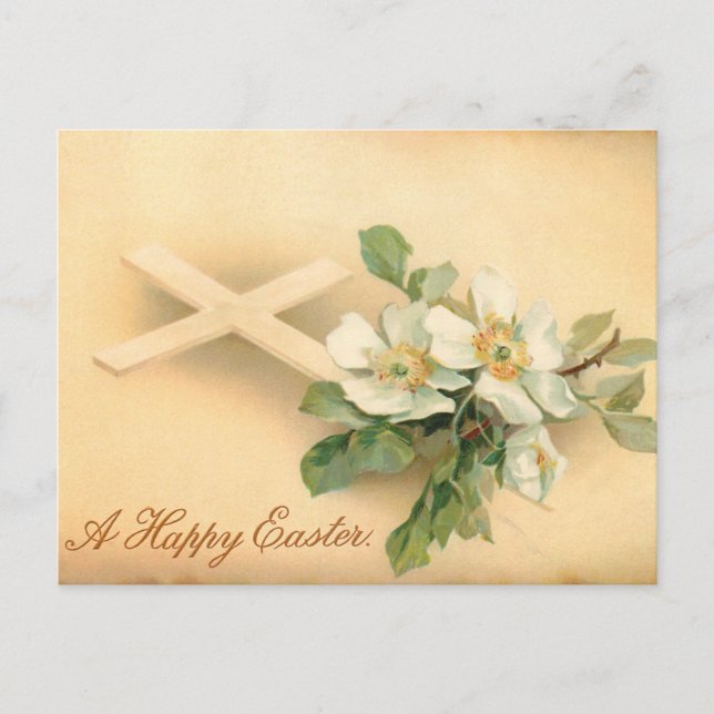 Postal Festiva Vintage Easter Cross and Dog Rosas (Anverso)