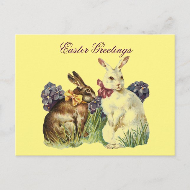 Postal Festiva Vintage Easter Greetings Rabbits (Anverso)
