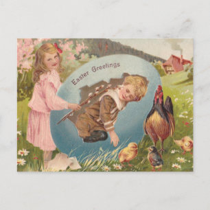 Postal Festiva Vintage Easter Victorian Chica & Boy