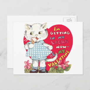 Postal Festiva Vintage El día de San Valentín lindo gato helado h