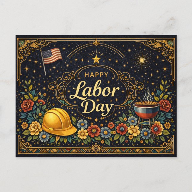 Postal Festiva Vintage Elegant Labor Day  (Anverso)