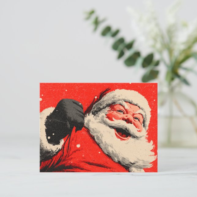 Postal Festiva Vintage Energetic Santa Claus (Anverso de pie)