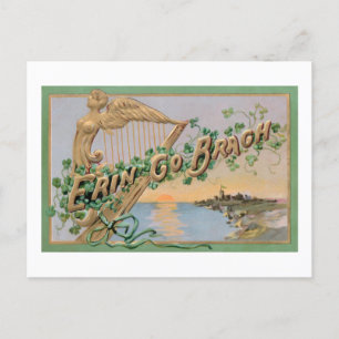 Postal Festiva Vintage Erin Go Bragh, Harp y Shamrock irlandeses 