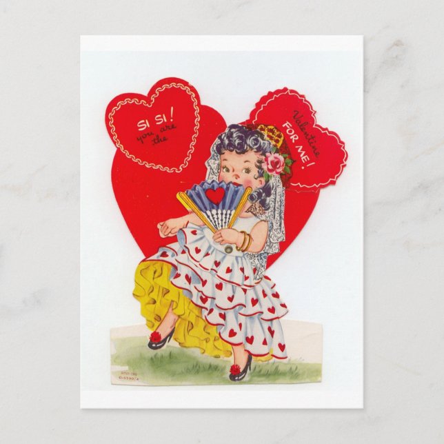 Postal Festiva Vintage española Senorita Valentine (Anverso)