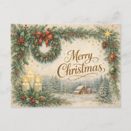 Postal Festiva Vintage Evergreen Wreath Merry Christmas