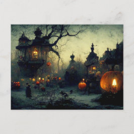 Postal Festiva Vintage Fantasy Spooky Noche Halloween